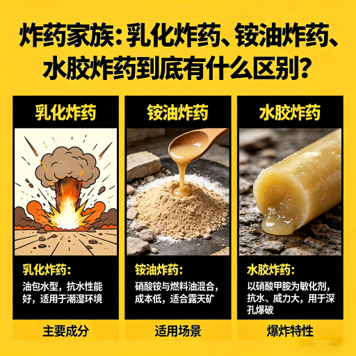 紫云炸药家族：乳化炸药、铵油炸药、水胶炸药到底有什么区别？